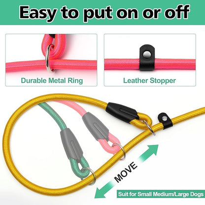 3-Pack Adjustable No-Pull Dog Slip Leads 3 Colors (Yellow/Pink/Green) - Dogs' Fave Hues, Easy On/Off, No Collar Needed, Ideal for Training & Walking