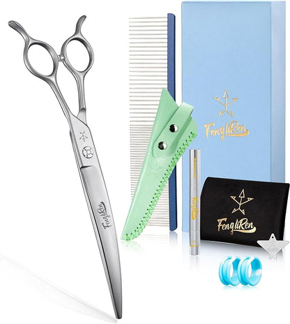 High-end Professional Dog Grooming Curved Scissors Pet Curved Shears 7.5 Inches Extremely Very Sharp Made Of Stainless Steel Alloy By Hand For Dog Cat Groomer