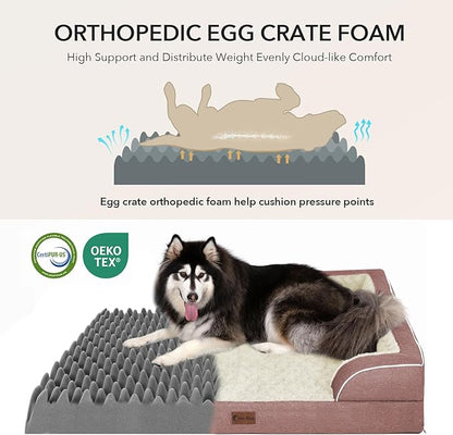 Casa Paw Orthopedic XXL Dog Beds, Waterproof Memory Foam Big Pet Bed for Extra Large Sized Dogs 53x42Inch, Non-Slip Bottom and Egg-Crate Foam Dog Couch Bed with Washable Removable Cover, Pink