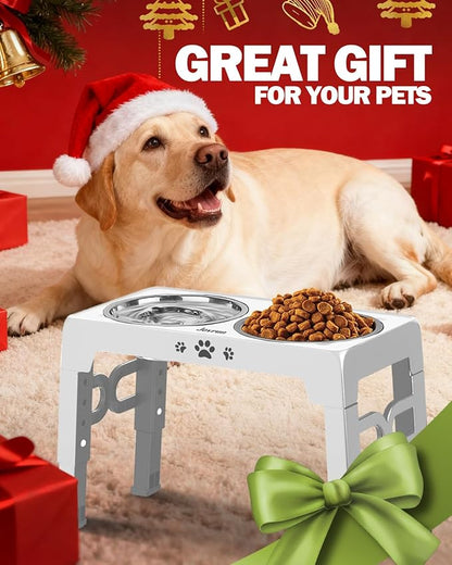 Elevated Dog Bowls, Dog Feeder with 1*Stainless Steel Dishes & 1*Slow Feeder Bowl, 5 Heights Adjustable Raised Stand for Medium Large, Food Dishes with Non-Slip Feet