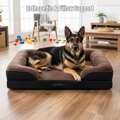 Orthopedic Egg-Shaped Sponge Dog Bed Medium Size Dog with Sides, Removable Cover and Non-Slip Bottom (Brown, 42 * 32 * 8.5)