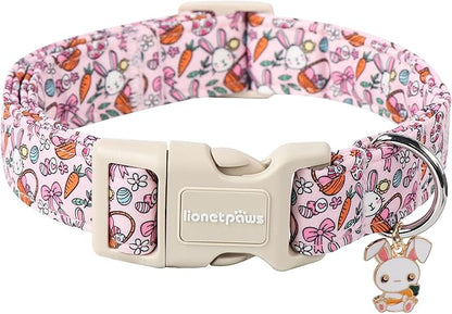 Lionet Paws Easter Dog Collar- Cute Pink Rabbit Eggs Dog Collars with Plastic Buckle, Light Adjustable Dog Large Collars with Rabbit Pendant for Medium Large Dogs