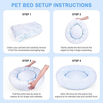 Small Donut Dog Bed - Cooling Calming Cuddler for Cats & Puppies, Anti-Anxiety Ice Fabric Round Pet Bed, Washable Comfort Dog Bed for Small Dogs, Egg Tart Design (S)