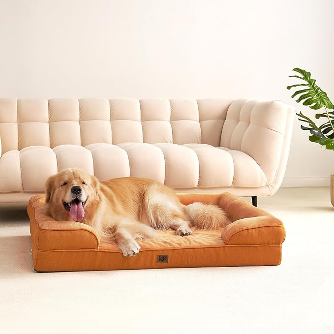 EHEYCIGA Orthopedic Dog Beds for Extra Large Dogs, Waterproof Memory Foam XL Pet Bed with Sides, Non-Slip Bottom and Egg-Crate Foam Big Dog Couch Bed with Washable Removable Cover,Pumpkin Orange