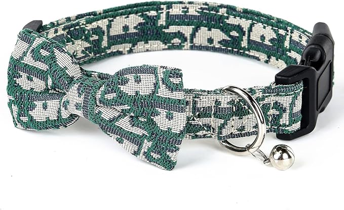 Bowtie Collars for Medium Dogs, Elegant Dog Bow Tie Collars, Dog Collars with Bowtie Adjustable 13.8"-17.7", Green, M