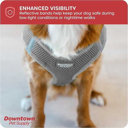Downtown Pet Supply Step-in Dog Harness – No Pull, Adjustable Padded Mesh with Reflective Trim, Secure Buckle Strap – Comfortable & Breathable Small Dog Harness, Medium, Light Gray
