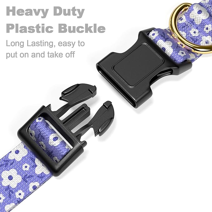 Rnivvi Dog Collar for Medium Dogs, Cute Heavy Duty Adjustable Puppy Collar with Quick Release Buckle for Boy Girl & Female, Pet Accessories for Walking Running, M Length 1" Width, Purple White