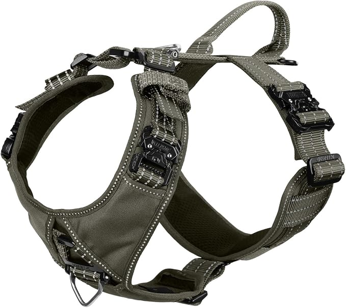 ICEFANG Dog Strap Harness with 4 x Metal Buckles,for Medium Sized Dog,K9 Vest,Y-Shape Chest,Adjustable Pet Harness,No-Pull Front Leash Clip (Medium (Pack of 1), Green)