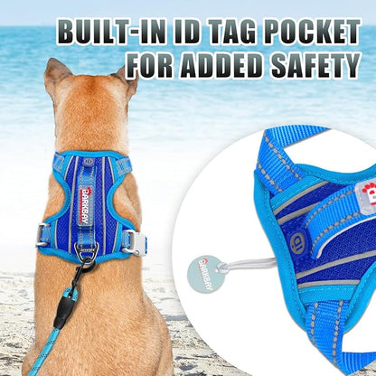 BARKBAY No Pull Dog Harness Large Reflective Dog Harness with Front Clip and Easy Control Handle for Walking Training Running with ID tag Pocket(Sapphire Blue & Blue,M)