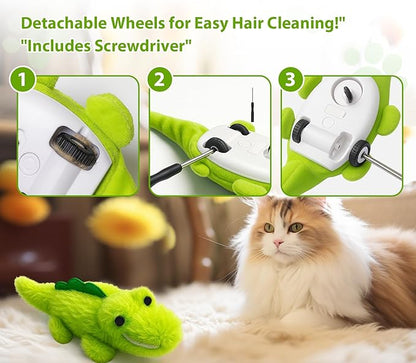 ZeLing HTL Interactive Cat Toys for Indoor Cats - Self-Charging Croc Chase Toy with 360° Motion, Wagging Tail & Catnip, Automatic Exercise Toy for Bored Kittens/Adults(Plush Fur)