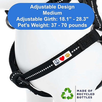 Pawtitas Recycled Reflective Step-in Dog Harness – Adjustable No-Pull Vest for Puppies to Seniors, Safe & Comfortable M Black