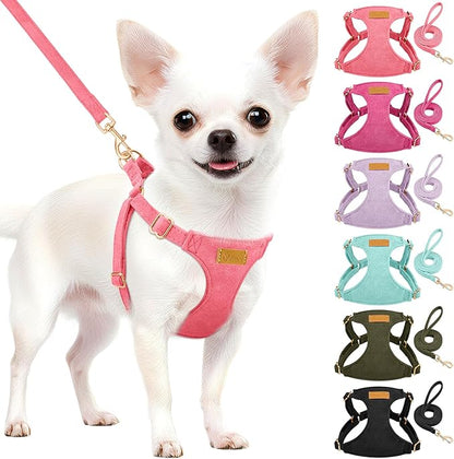 SlowTon Dog Harness Small Sized Dog - Soft XXS Dog Harness and Leash Set No Pull No Chock, Adjustable Lightweight Puppy Harness for XS Small Medium Dogs Cats (Solid Pink, XXS)