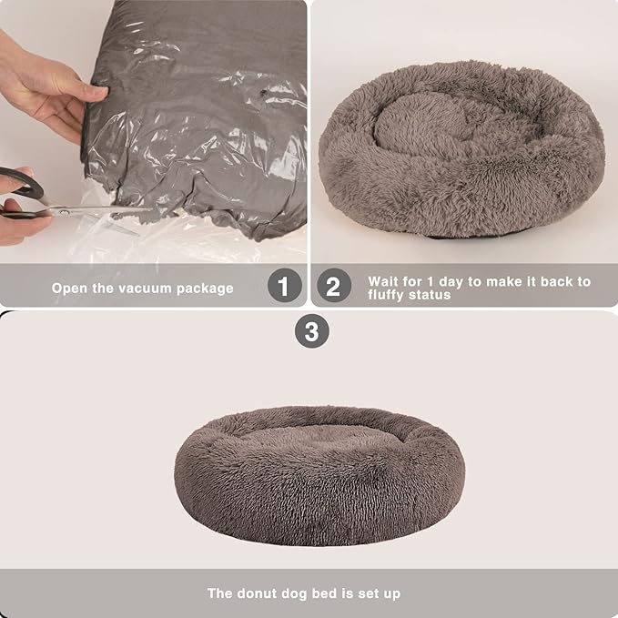 MFOX Calming Dog Bed (S/M/L/XL) for Medium and Large Dogs Comfortable Pet Bed Faux Fur Donut Cuddler Up to 15/30/50/90lbs