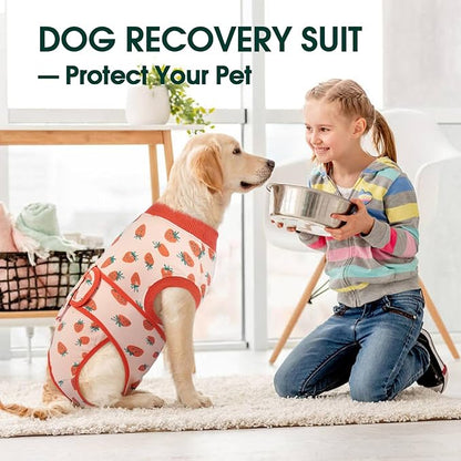 Kuoser Dog Recovery Suit for Female Male Dogs, Post-Surgery Bodysuit for Spay Neuter, Dog Onesie After Surgery, Anti-Licking Pet Surgical Recovery Suit, PinkStrawberry M