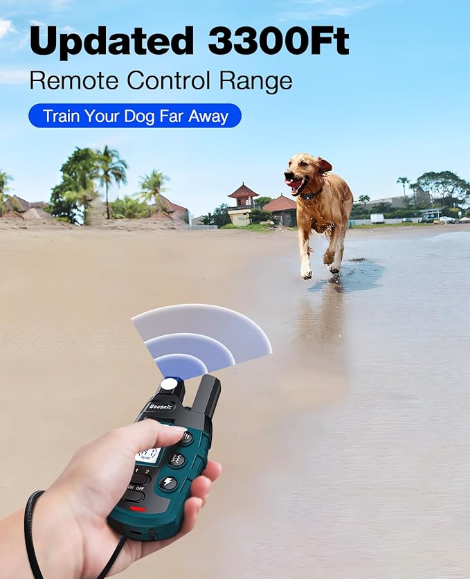 Bousnic Dog Shock Collar - 3300Ft Training Collar with Remote for 5-120lbs Small Medium Large Dogs Rechargeable Waterproof e Collar with Beep (1-8), Shake(1-16), Safe Shock(1-99) Modes (Black)
