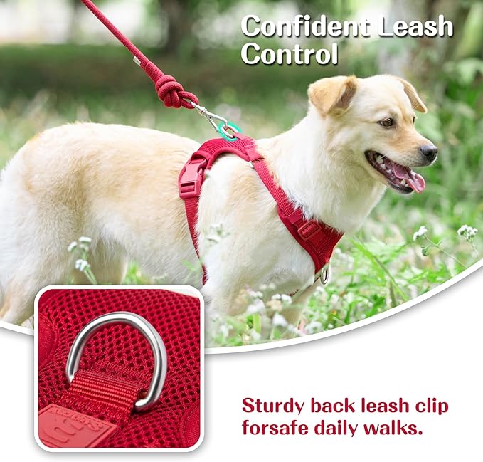 No Pull Dog Harness for Small Medium Large Dogs - Adjustable 2 Layer Mesh Dog Vest with Dual Clip, Escape Proof, Quick Release, Lightweight Breathable Mesh for Walking Hiking (Burgundy Red,XL)