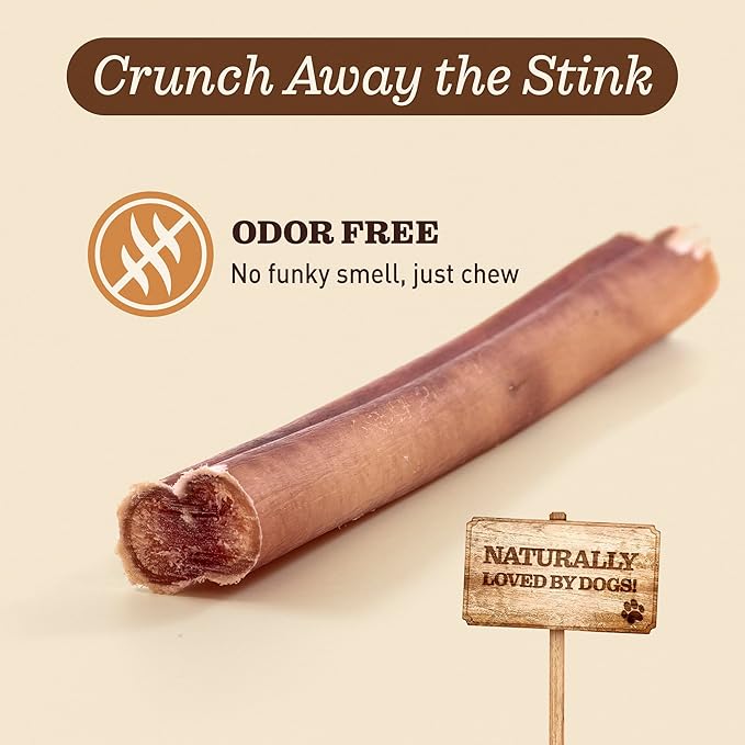 Odor-Free Bully Sticks (6", 25 Pack) – 100% Grass-Fed Beef Pizzle Dog Chews, Fully Digestible & Long-Lasting Dental Treats