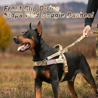 Forestpaw No Pull Dog Harness with Large Handle,Slip on Reflective Vest with Quick Release Buckle,Comfortable Flannel Lining for Medium Large Dogs Walking Training (Includes 3 Patches),Brown Camo L