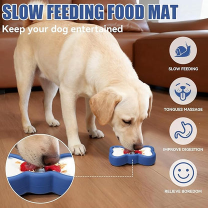 Lick Mat for Dogs, Animire Anti-Spilled Bow Tie Lick Bowls for Anxiety Relief, Silicone Slow Feeder Licking Pad with Suction Cups, Freezeable Dog Enrichment Toy for Boredom(Dark Blue,S)