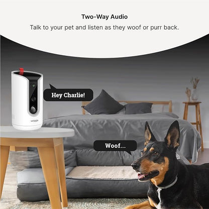WaggleCam 2K Pet Camera and Treat Dispenser with 360° AI Tracking, 2-Way Audio, Motion Alerts, Night Vision, Dual-Band WiFi (2.4 GHz or 5 GHz) – Indoor Use