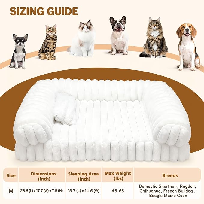 QOKO Cat Bed, Cat Beds for Indoor Cats, Winter Self Warming Pet Sofa Bed, Washable Medium Pet Bed for Puppy and Small to Large Kitten with Anti-Slip Bottom, Fits Up to 65lbs Pets