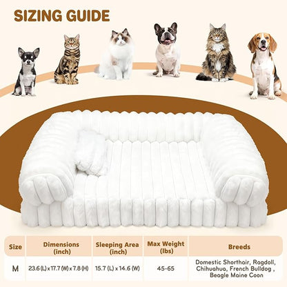 QOKO Cat Bed, Cat Beds for Indoor Cats, Winter Self Warming Pet Sofa Bed, Washable Medium Pet Bed for Puppy and Small to Large Kitten with Anti-Slip Bottom, Fits Up to 65lbs Pets