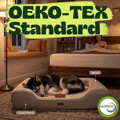 Orthopedic Dog Beds for Extra Large Dogs, Waterproof Cooling Gel Memory Foam XL Pet Bed with Sides, Non-Slip Bottom and Egg-Crate Foam with Washable Removable Cover,42.0" LX30.0 WX9.0 Th Beige