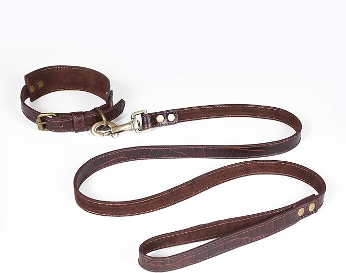 Lightnpro Genuine Leather Dog Collar & Leash Set - Adjustable 18" Collar with Metal Buckle & Reinforced Nylon Leash - Durable Walking & Training Gear for Large Breeds