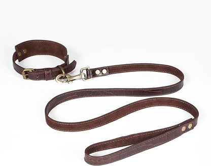 Lightnpro Genuine Leather Dog Collar & Leash Set - Adjustable 24" Collar with Metal Buckle + Durable Lead - Premium Walking & Training Gear for Large Breeds (German Shepherd, Bernese, St. Bernard)