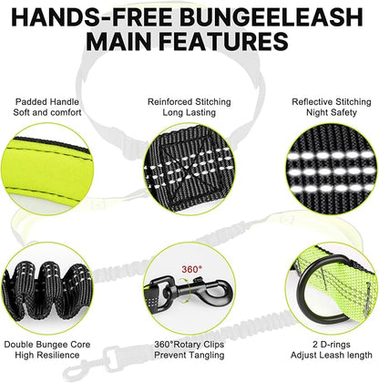 Hands Free Dog Leash for Medium Large Dogs, Waist Support Padded Bungee Dog Running Leash with Reflective Stitching for Walks, Jogging, Running, Hiking, and Dog Training