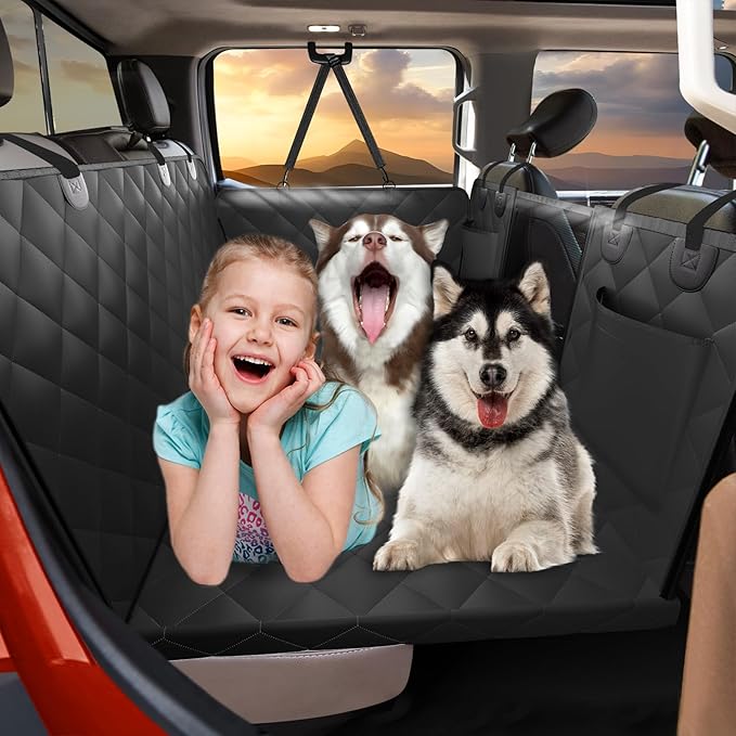 ROUWINNE Back Seat Extender for Dogs Truck-Large Space, Dog Pet Seat Cover Back Seat Hard Bottom Holds 420lbs, Waterproof Dog Hammock for Crew Cab Trucks F150, RAM1500, Sierra, Tundra, Silverado