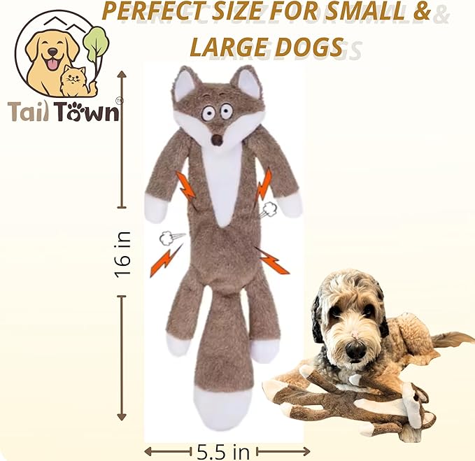 Plush Fox Dog Toy – Squeaky & Crinkle, No Stuffing, Soft – For Small, Medium & Large Dogs, All Breeds – Perfect for Puppies & Senior Dogs, Premium Safe Chew Play