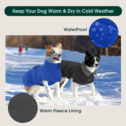 Kuoser Dog Jacket Warm Fleece Lined Dog Coats for Small Dogs, Waterproof Pet Coat Reflective Puppy Snowsuit with Harness Hole for Cold Weather Walking Hiking, Quilted Dogs Winter Vest, Blue, S