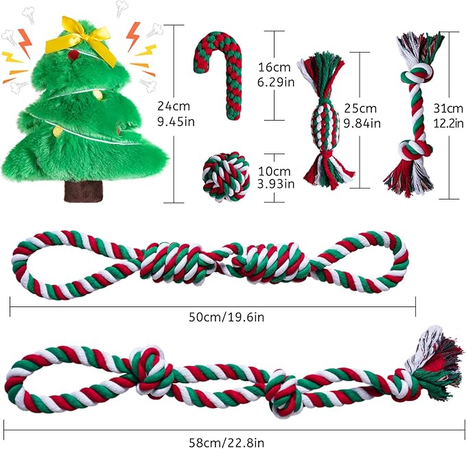 Aitmexcn Dog Rope Toys Set, 7 Pack Cotton Dog Toys for Large Dogs and Medium Small, Cute Interactive Squeaky Toy, Chewing Puppy Gaming Toy for Teeth Cleaning