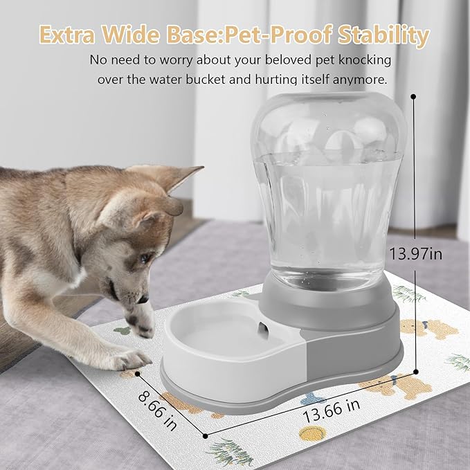 STALTWO 1.58 Gallon Automatic Dog Water Bowl Dispenser - Staltwo Premium Pet Water Dispenser with Non-Slip Mat, Large Capacity Water Feeder for Cats and Dogs, BPA-Free, 1.58 Gallon Grey
