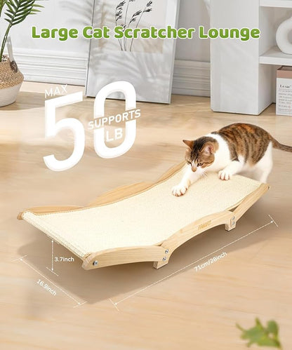 Famifit Large Sisal Cat Scratcher Bed with Solid Wood Base, Durable Scratch & Rest 2-in-1, Extra-Wide 28” Anti-Slip Cat Scratch Pad for Indoor Cats