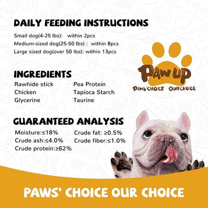 PAWUP Dog Treats, Chicken Wrapped Rawhide Sticks, Long Lasting Rawhide Chews for Teeth Cleaning, Taurine Added for Small & Medium Dogs, 24oz