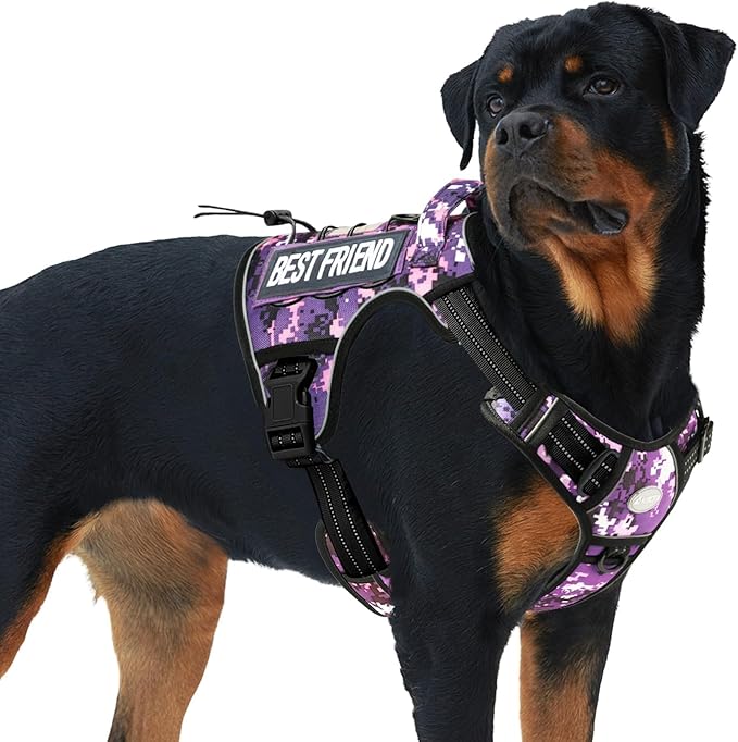 AUROTH Tactical Dog Harness for Large Dogs No Pull Adjustable Pet Harness Reflective K9 Working Training Easy Control Pet Vest Military Service Dog Harnesses Purple Camo XXL