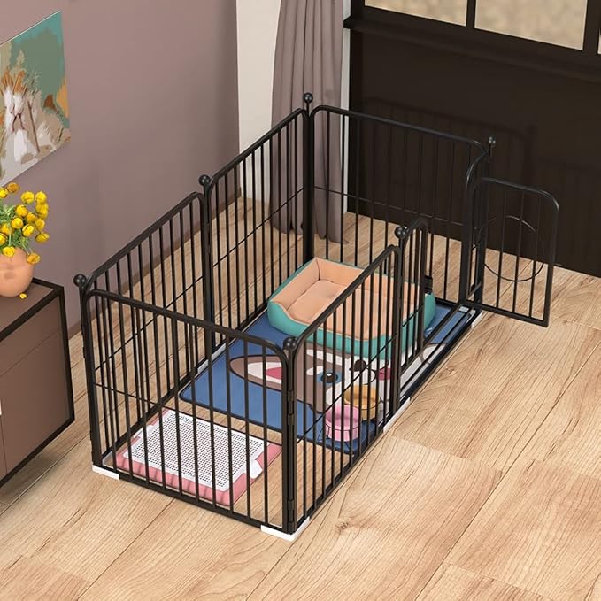 PEIPOOS Dog Panel Pet Playpen Pen Bunny Fence Indoor Outdoor Fence Playpen Heavy Duty Exercise Pen Dog Crate Cage Kennel (55" L x 27.5" W x 31.5" H) (Black)