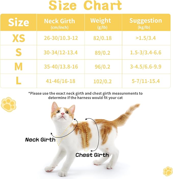 Cat Harness and Leash Set for Walking Escape Proof, Adjustable Kitten Harness Breathable Mesh with Reflective Strips Harness with Flower for Kitty Puppy Bunny Yellow Small