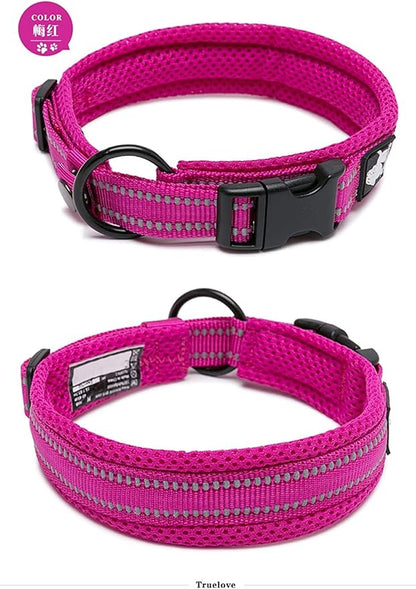Truelove Dog Collar Reflective Premium Duraflex Buckle,High Grade Nylon Webbing No Choke Basic Collars TLC5011(Fushcia,M)