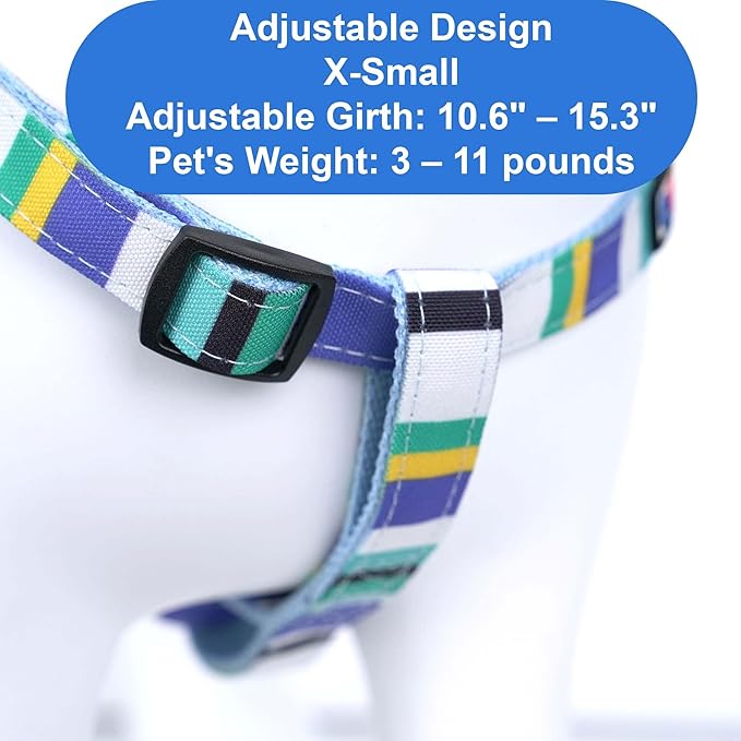 Pawtitas Multicolor Step-in Dog Harness – Adjustable No-Pull Vest for Puppies to Seniors, Safe & Comfortable XS Blue/Teal/Yellow