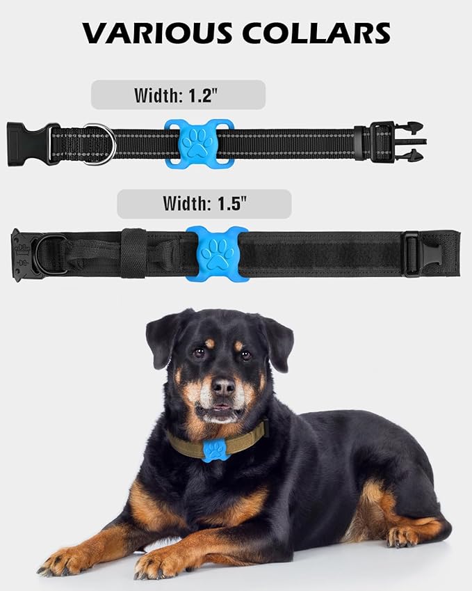 Dynmeow Dog Cat Collar Holder Compatible with Airtag, Anti-Lost Silcione Holder for 1.2 and 1.5 inch Wide Collar, Blue, L(1 Pack)