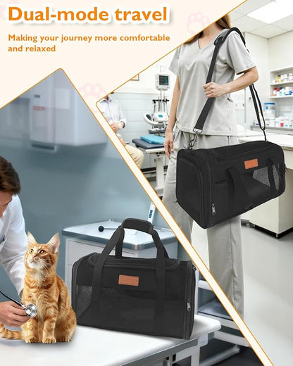 PETUX Airline Approved Pet Carrier - 17x11x9.5 in, Underseat, Top & Side Entry, Soft Sided Cat Dog Carrier for Small Cat & Dog Up to 12 lbs with Breathable Anti-Scratch Mesh for Travel & Vet - Black