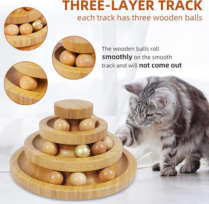 DoogCat Cat Ball Track Toy,Kitty Toys Roller,3-Level Ball Tower with 9 Removable Balls,Interactive Cat Toy, DIY Circle Fun Toy for Kitten Mental Physical Exercise - Medium Size