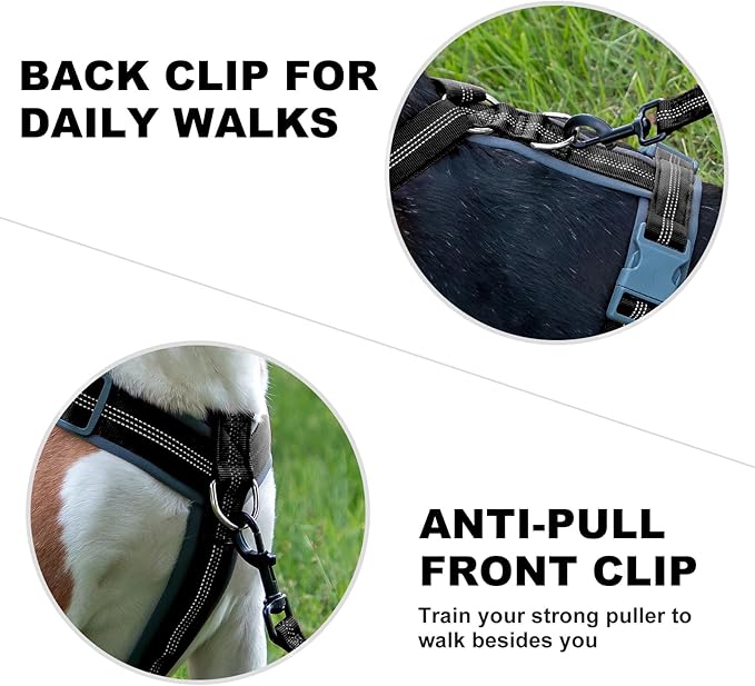 Plutus Pet No Pull Dog Harness, Adjustable Nylon Harness with Soft Padding, Reflective and Heavy Duty Dog Harness for Small, Medium, Large Dogs(Black, XL)