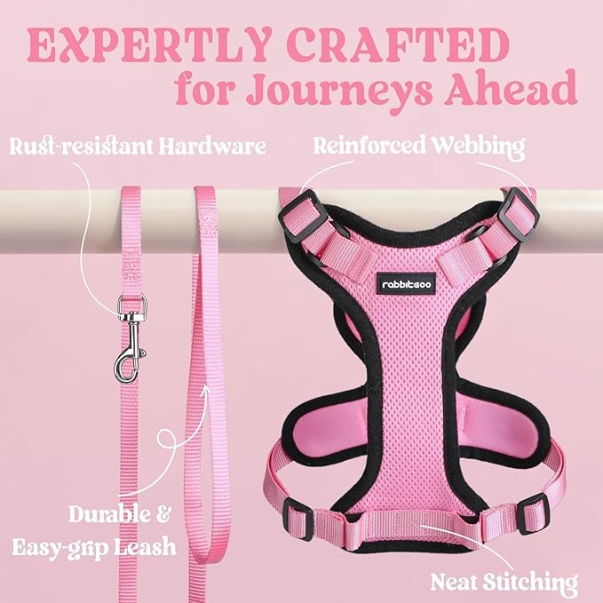 rabbitgoo Cat Harness and Leash for Walking, Escape Proof Soft Adjustable Vest Harnesses for Cats, Easy Control Breathable Reflective Strips Jacket, Pink, M