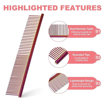 PETAXCELL Dog Cat Comb, Pet Combs Stainless Steel Teeth with Rounded Ends for Knots Mats Loose Hair Removal, 7.5IN (Purple Plated, 3 Pack), Grooming Tool Intended for Long Curly Hair Pet