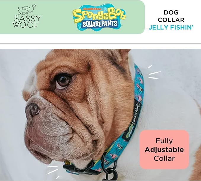 Sassy Woof Dog Collar Spongebob Squarepants™ Jelly Fishin' - S, Adjustable, Durable, Comfortable and Stylish Pet Accessories for Small Dogs - Officially Licensed