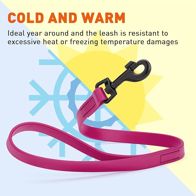 Dogline Biothane Waterproof Dog Leash Strong Coated Nylon Webbing with Black Hardware Odor-Proof Easy to Clean High Performance for Small or Large Dogs Made in USA 2 ft Lead, Magenta Pink